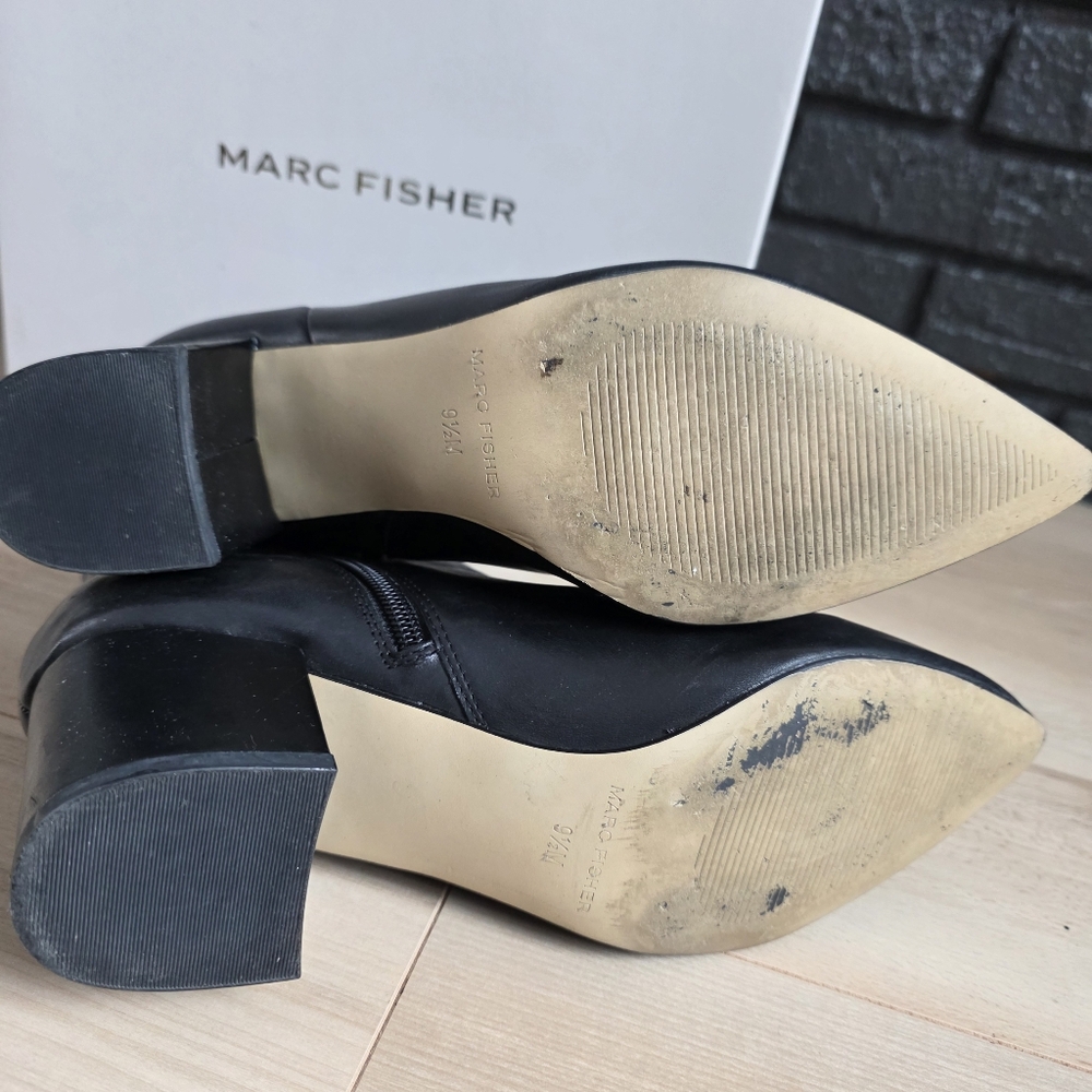 Marc Fisher Leather Ankle Booties Elegant Pointed Toe MF Jelly Black 9.5 - Picture 10 of 11